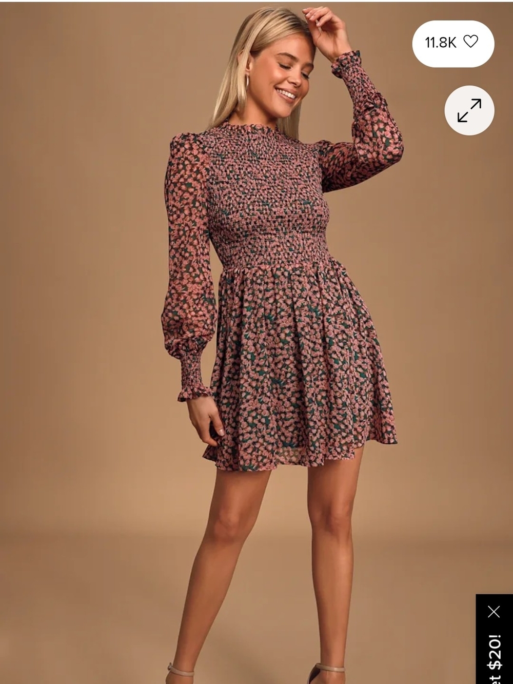Lulu's Rose Pink Floral Smocked Midi Dress